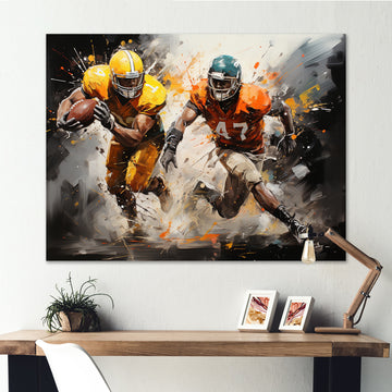 Orange Football Abstract Victory - Football Canvas Wall Art